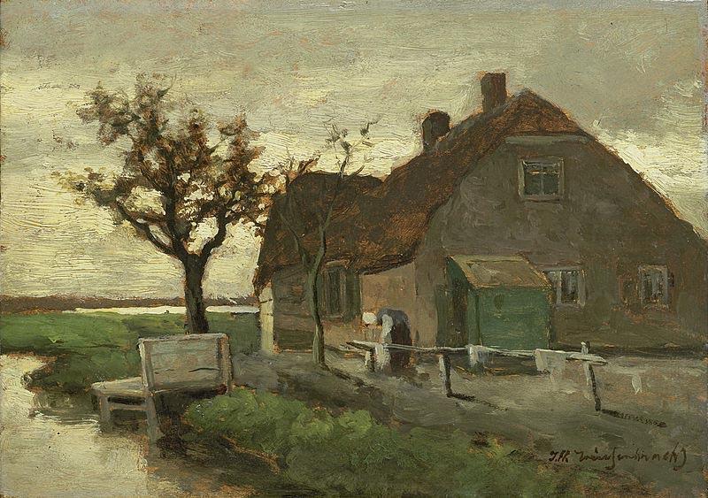 Jan Hendrik Weissenbruch Boerenhuis aan een vaart